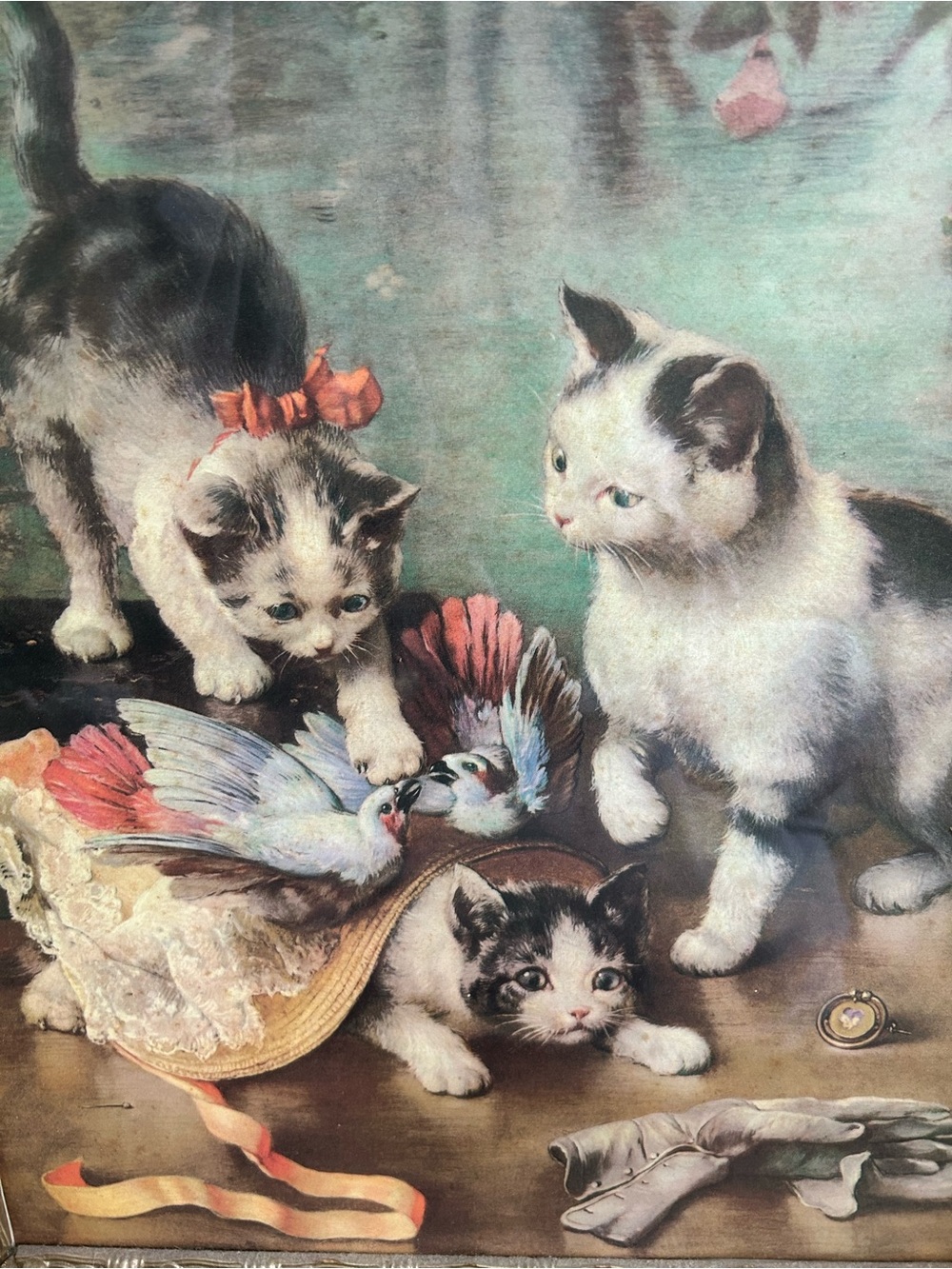 Large Vintage Framed Kitten Print in Ornate Gold Frame - Picture 3 of 3